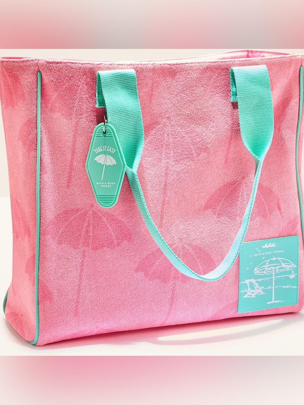 🆕🏖️ BATH & BODY WORKS LIMITED EDITION PINK UMBRELLA LARGE TOTE BAG. BRAND NEW!